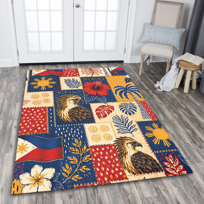 Philippines Filipinos Area Rug Eagle Sun Flag Tropical Floral Patchwork Style