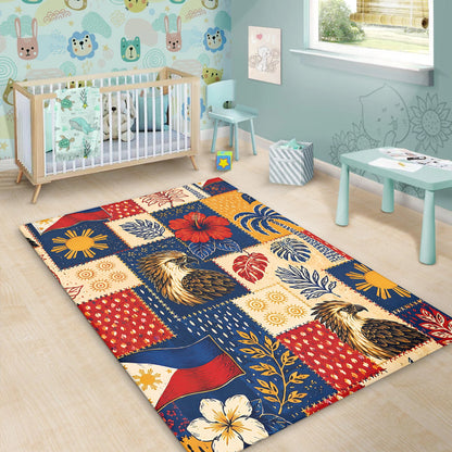 Philippines Filipinos Area Rug Eagle Sun Flag Tropical Floral Patchwork Style