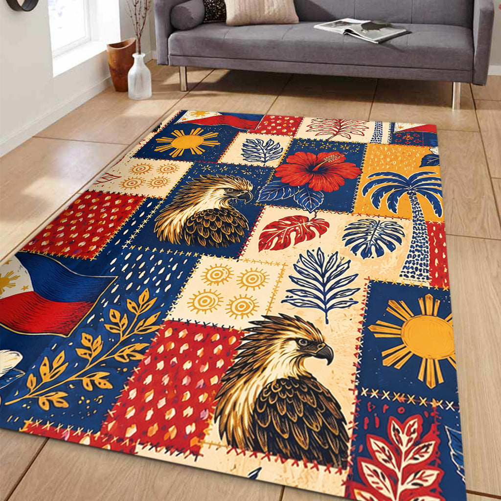 Philippines Filipinos Area Rug Eagle Sun Flag Tropical Floral Patchwork Style