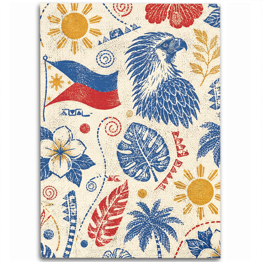 Philippines Filipinos Area Rug Eagle Sun Flag Tropical Floral Vintage Stamp Style
