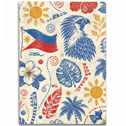 Philippines Filipinos Area Rug Eagle Sun Flag Tropical Floral Vintage Stamp Style