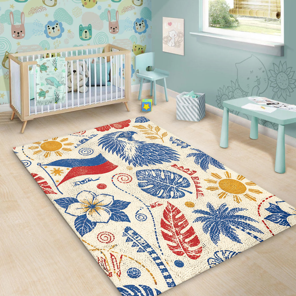 Philippines Filipinos Area Rug Eagle Sun Flag Tropical Floral Vintage Stamp Style