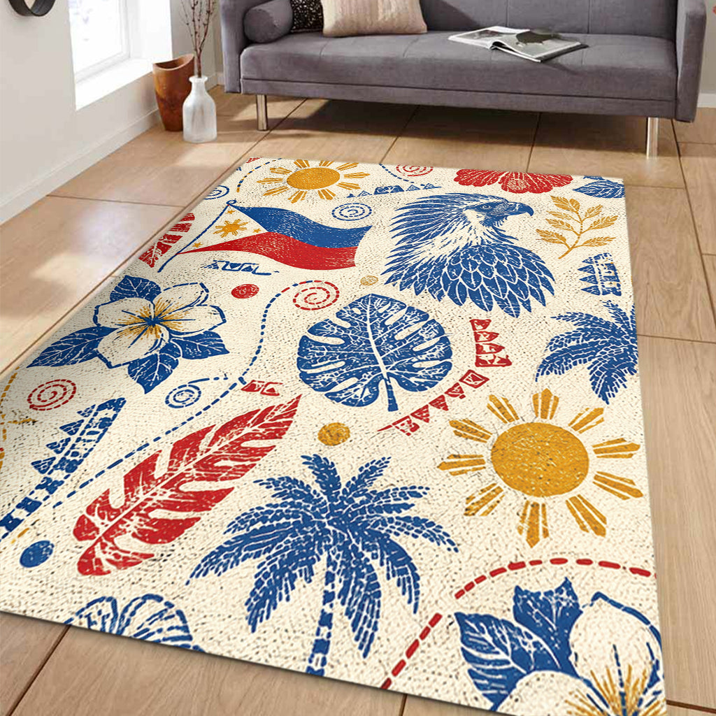Philippines Filipinos Area Rug Eagle Sun Flag Tropical Floral Vintage Stamp Style