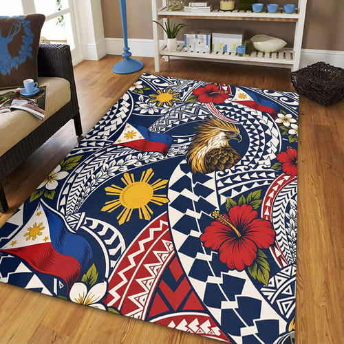 Philippines Filipinos Area Rug Eagle Sun Flag Floral Tribal Style