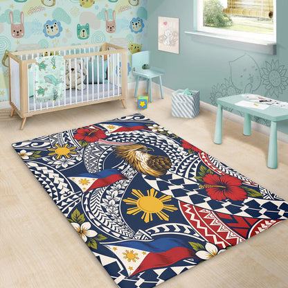 Philippines Filipinos Area Rug Eagle Sun Flag Floral Tribal Style