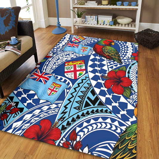 Fiji Area Rug Kula Parrot Flag Hibiscus Tribal Style