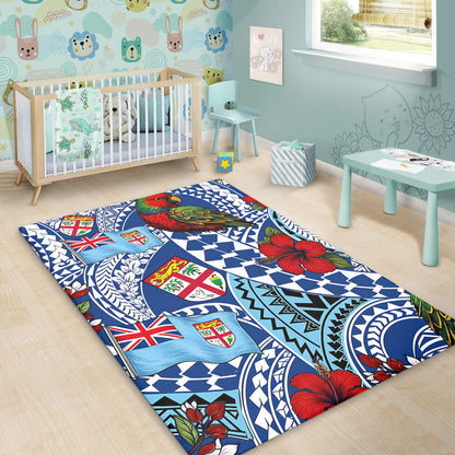 Fiji Area Rug Kula Parrot Flag Hibiscus Tribal Style