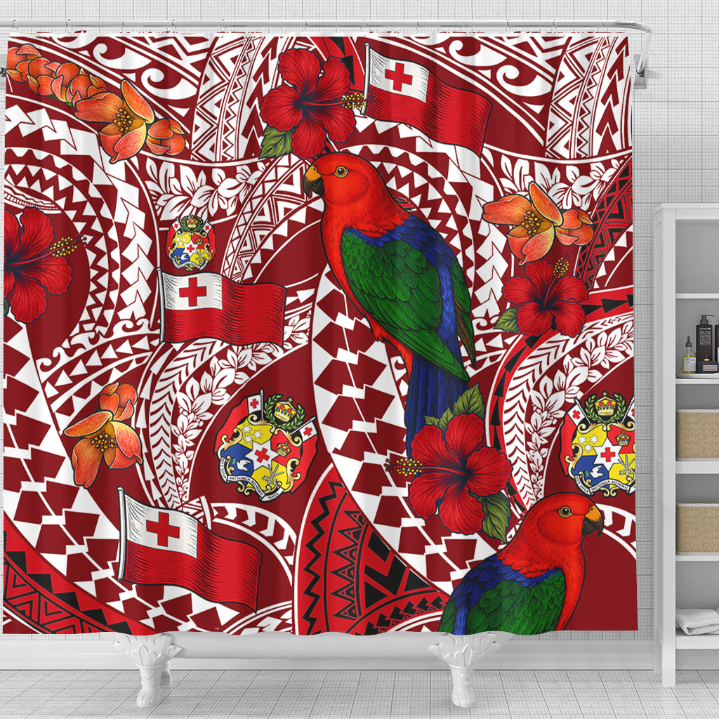 Tonga Shower Curtain Polynesian Red Shining Parrot Heilala Pattern