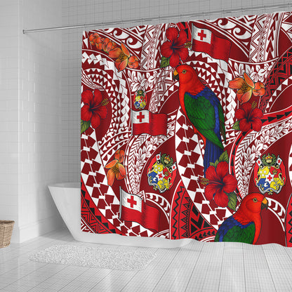 Tonga Shower Curtain Polynesian Red Shining Parrot Heilala Pattern