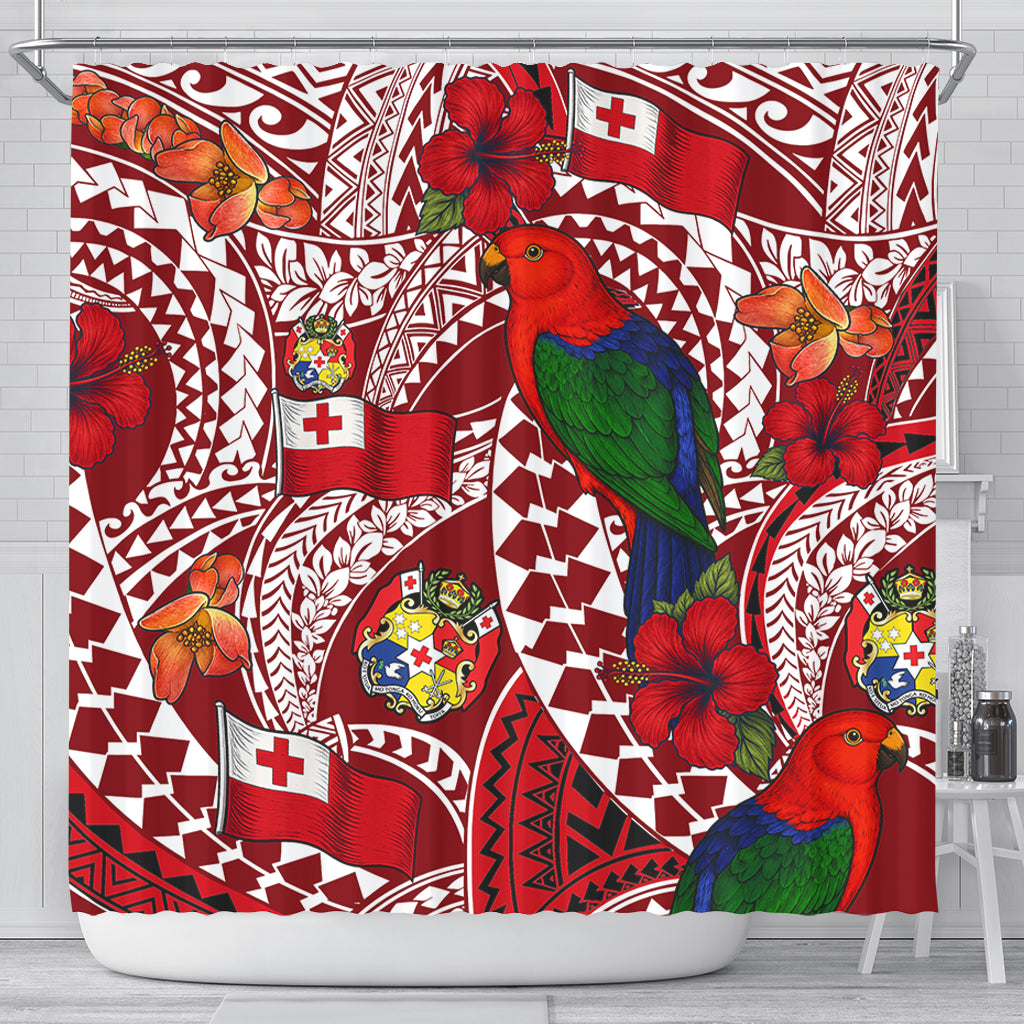 Tonga Shower Curtain Polynesian Red Shining Parrot Heilala Pattern