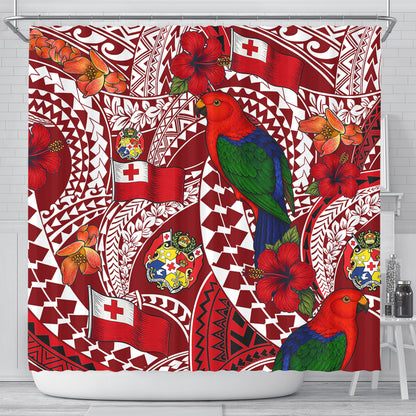 Tonga Shower Curtain Polynesian Red Shining Parrot Heilala Pattern