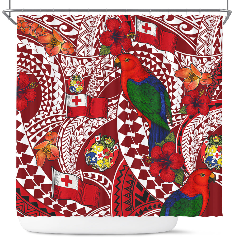 Tonga Shower Curtain Polynesian Red Shining Parrot Heilala Pattern