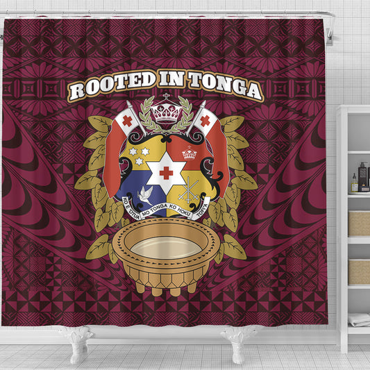 Tonga Shower Curtain Rooted In Tonga Coat Of Arms Kava Bowl Ngatu Style
