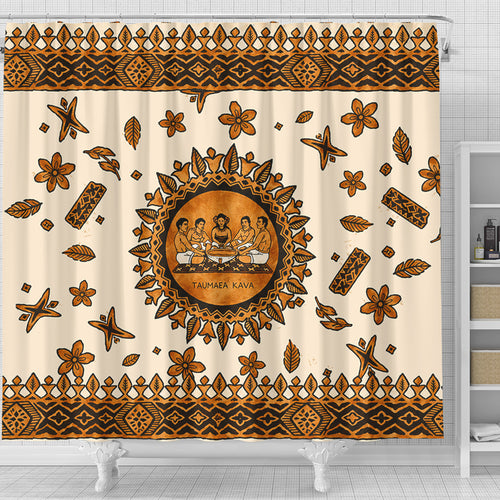 Tonga Shower Curtain Taumafa Kava Ceremony Tapa Heritage Style