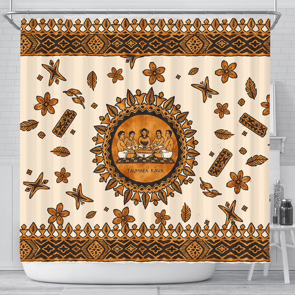 Tonga Shower Curtain Taumafa Kava Ceremony Tapa Heritage Style