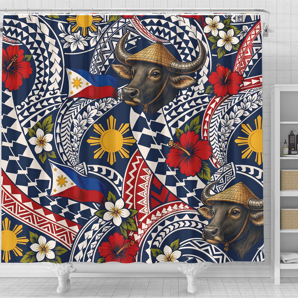 Philippines Filipinos Shower Curtain Carabao Sun Flag Floral Tribal Style