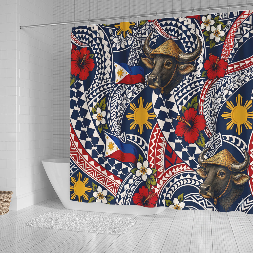 Philippines Filipinos Shower Curtain Carabao Sun Flag Floral Tribal Style