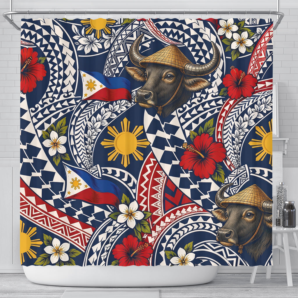 Philippines Filipinos Shower Curtain Carabao Sun Flag Floral Tribal Style