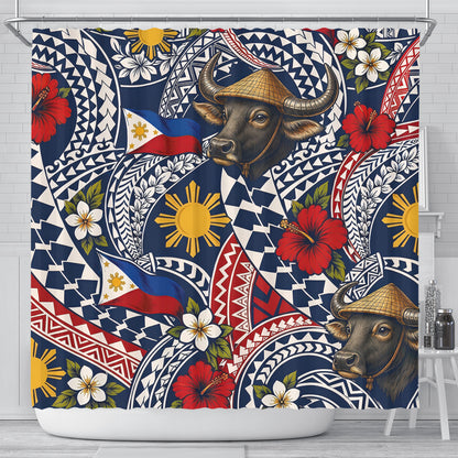 Philippines Filipinos Shower Curtain Carabao Sun Flag Floral Tribal Style