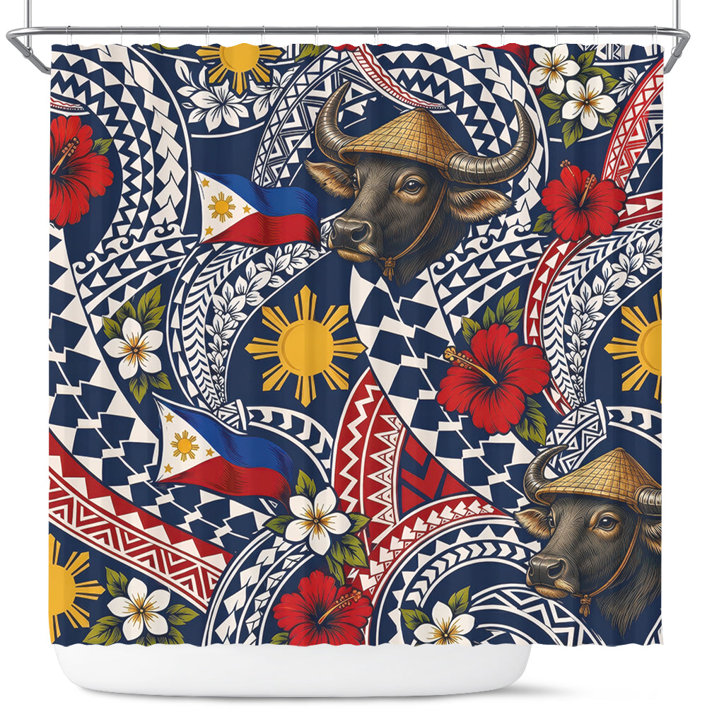Philippines Filipinos Shower Curtain Carabao Sun Flag Floral Tribal Style