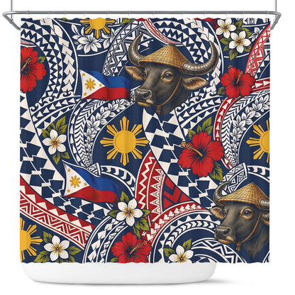 Philippines Filipinos Shower Curtain Carabao Sun Flag Floral Tribal Style