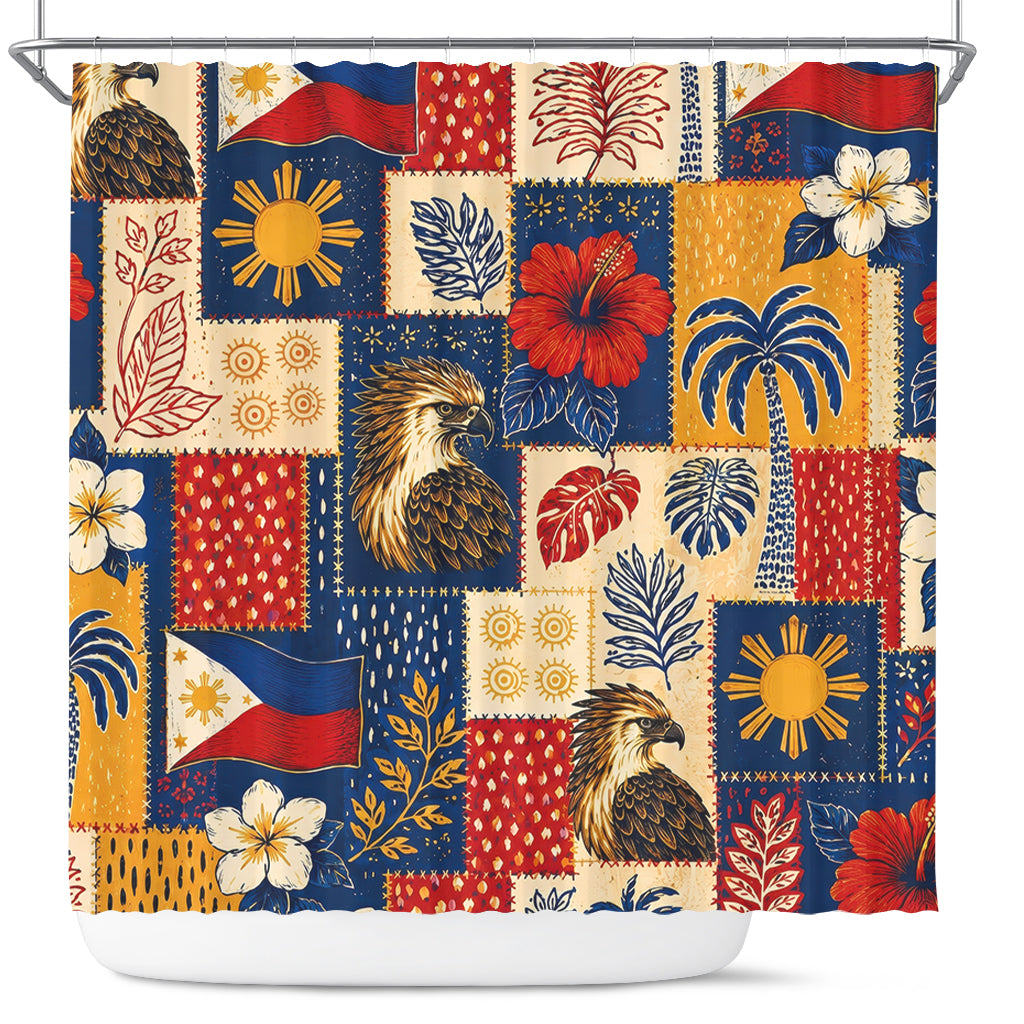 Philippines Filipinos Shower Curtain Eagle Sun Flag Tropical Floral Patchwork Style