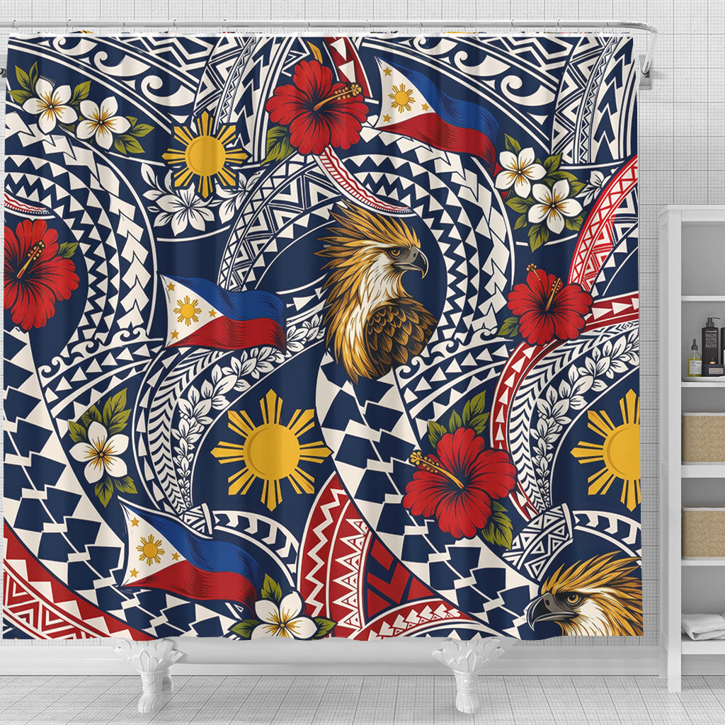 Philippines Filipinos Shower Curtain Eagle Sun Flag Floral Tribal Style