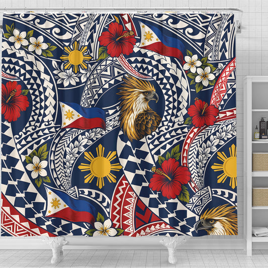 Philippines Filipinos Shower Curtain Eagle Sun Flag Floral Tribal Style
