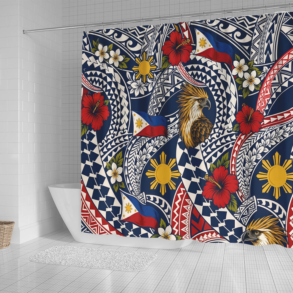 Philippines Filipinos Shower Curtain Eagle Sun Flag Floral Tribal Style