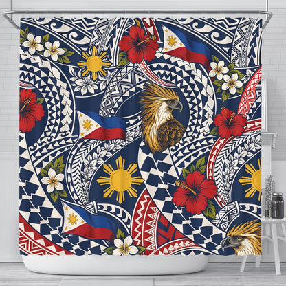 Philippines Filipinos Shower Curtain Eagle Sun Flag Floral Tribal Style