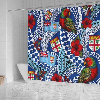 Fiji Shower Curtain Kula Parrot Flag Hibiscus Tribal Style