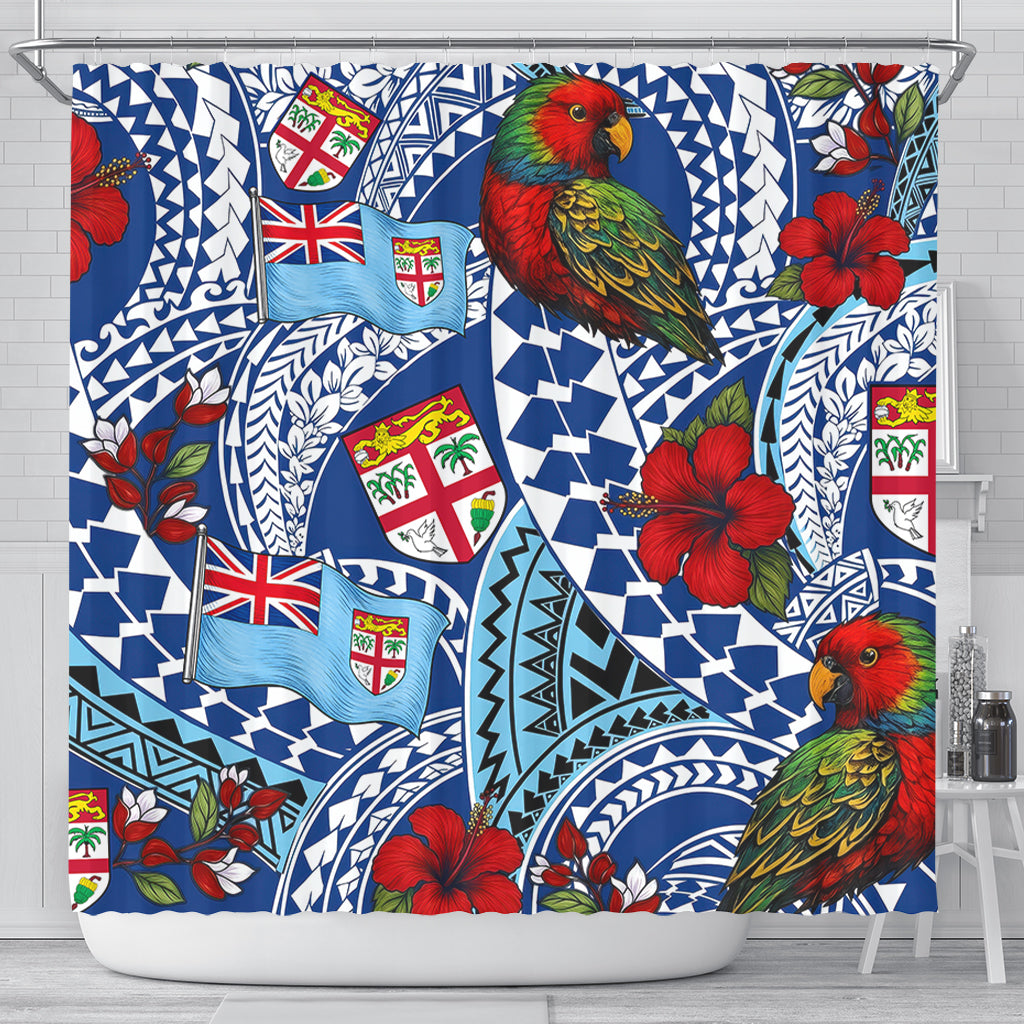 Fiji Shower Curtain Kula Parrot Flag Hibiscus Tribal Style