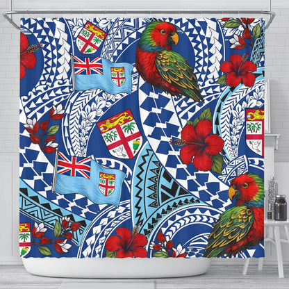 Fiji Shower Curtain Kula Parrot Flag Hibiscus Tribal Style