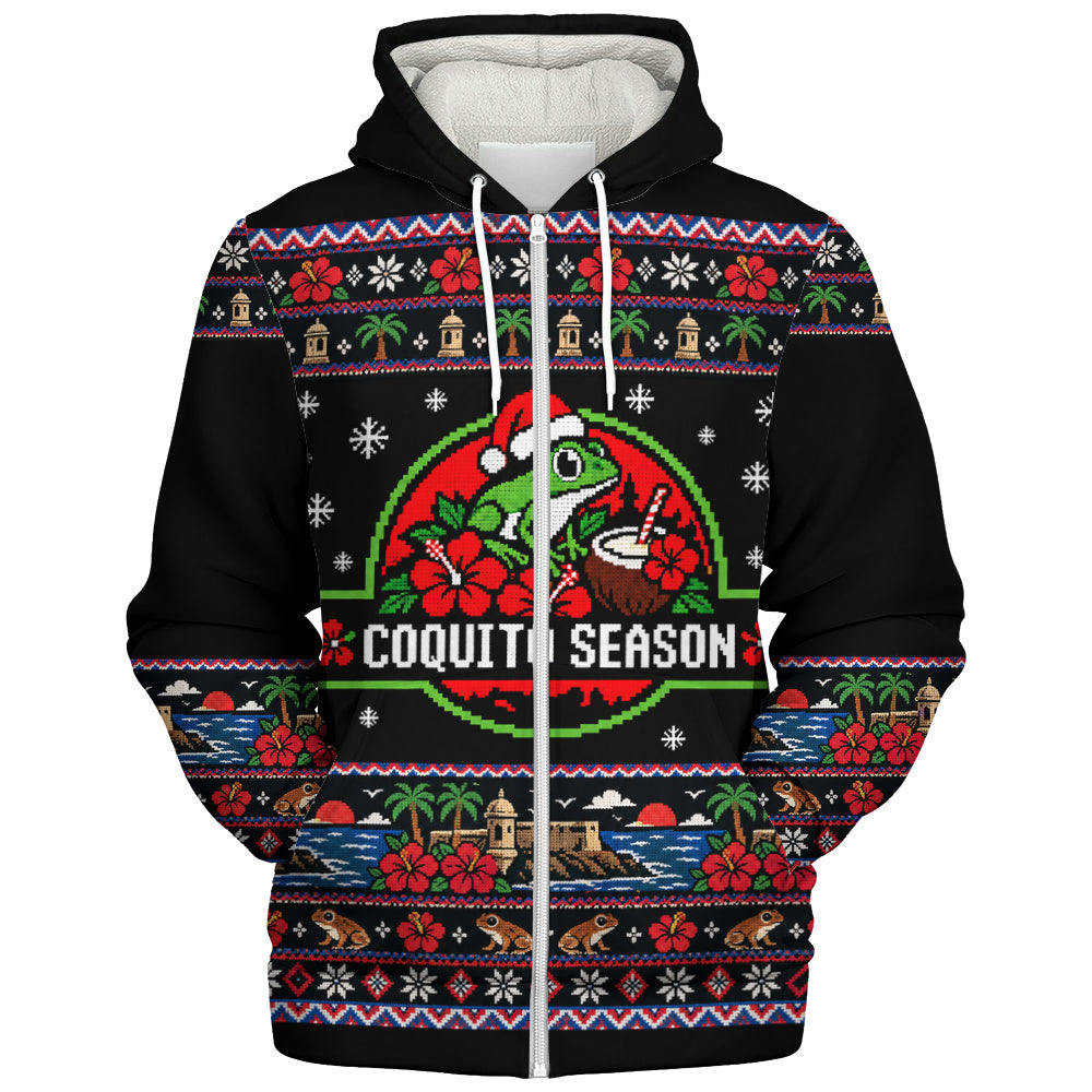 Puerto Rico Sherpa Hoodie Coquito Season Puerto Rico Christmas Ugly Style