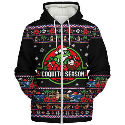 Puerto Rico Sherpa Hoodie Coquito Season Puerto Rico Christmas Ugly Style