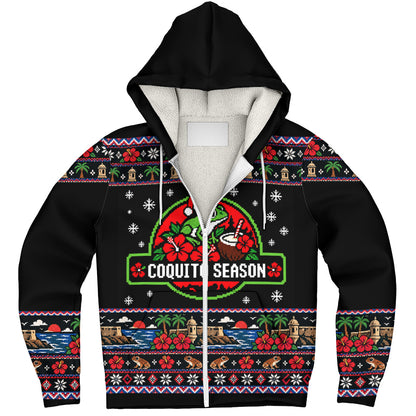 Puerto Rico Sherpa Hoodie Coquito Season Puerto Rico Christmas Ugly Style