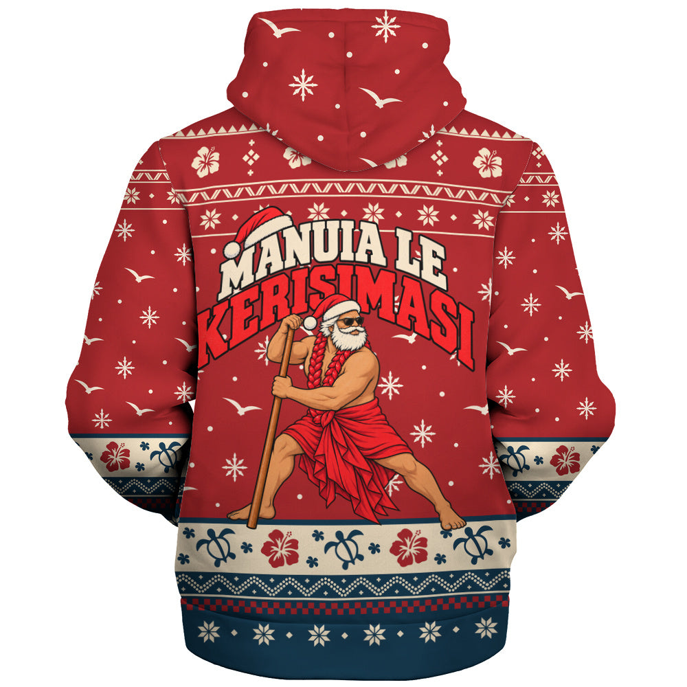 Samoa Sherpa Hoodie Ugly Christmas Manuia le Kerisimasi Samoan Warrior Santa