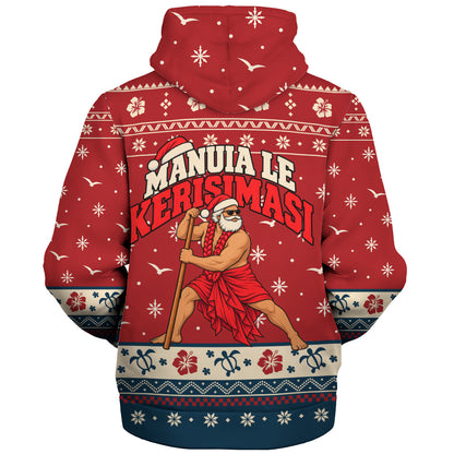 Samoa Sherpa Hoodie Ugly Christmas Manuia le Kerisimasi Samoan Warrior Santa