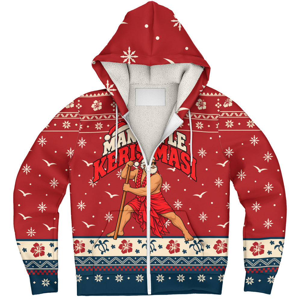 Samoa Sherpa Hoodie Ugly Christmas Manuia le Kerisimasi Samoan Warrior Santa