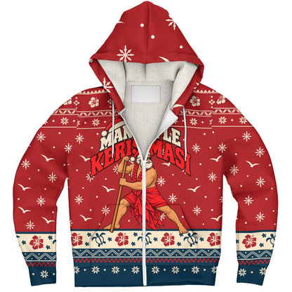 Samoa Sherpa Hoodie Ugly Christmas Manuia le Kerisimasi Samoan Warrior Santa