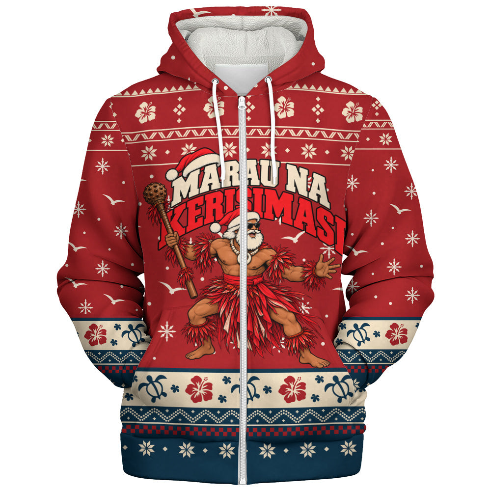 Fiji Sherpa Hoodie Ugly Christmas Marau na Kerisimasi Fijian Warrior Santa