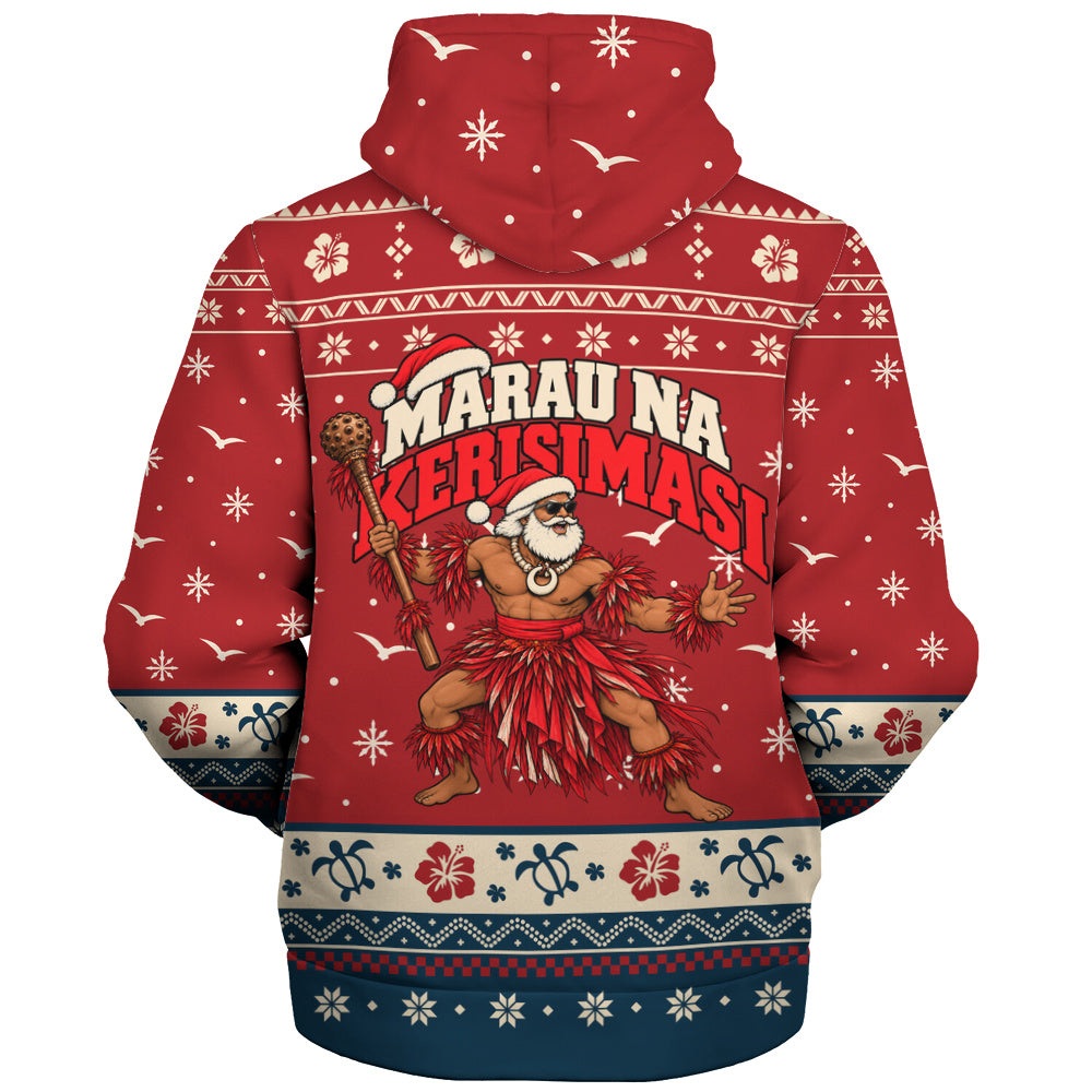 Fiji Sherpa Hoodie Ugly Christmas Marau na Kerisimasi Fijian Warrior Santa
