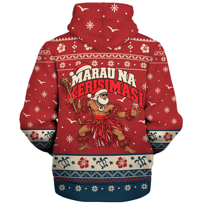 Fiji Sherpa Hoodie Ugly Christmas Marau na Kerisimasi Fijian Warrior Santa