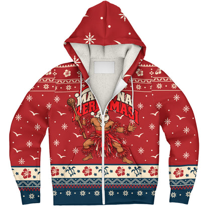 Fiji Sherpa Hoodie Ugly Christmas Marau na Kerisimasi Fijian Warrior Santa