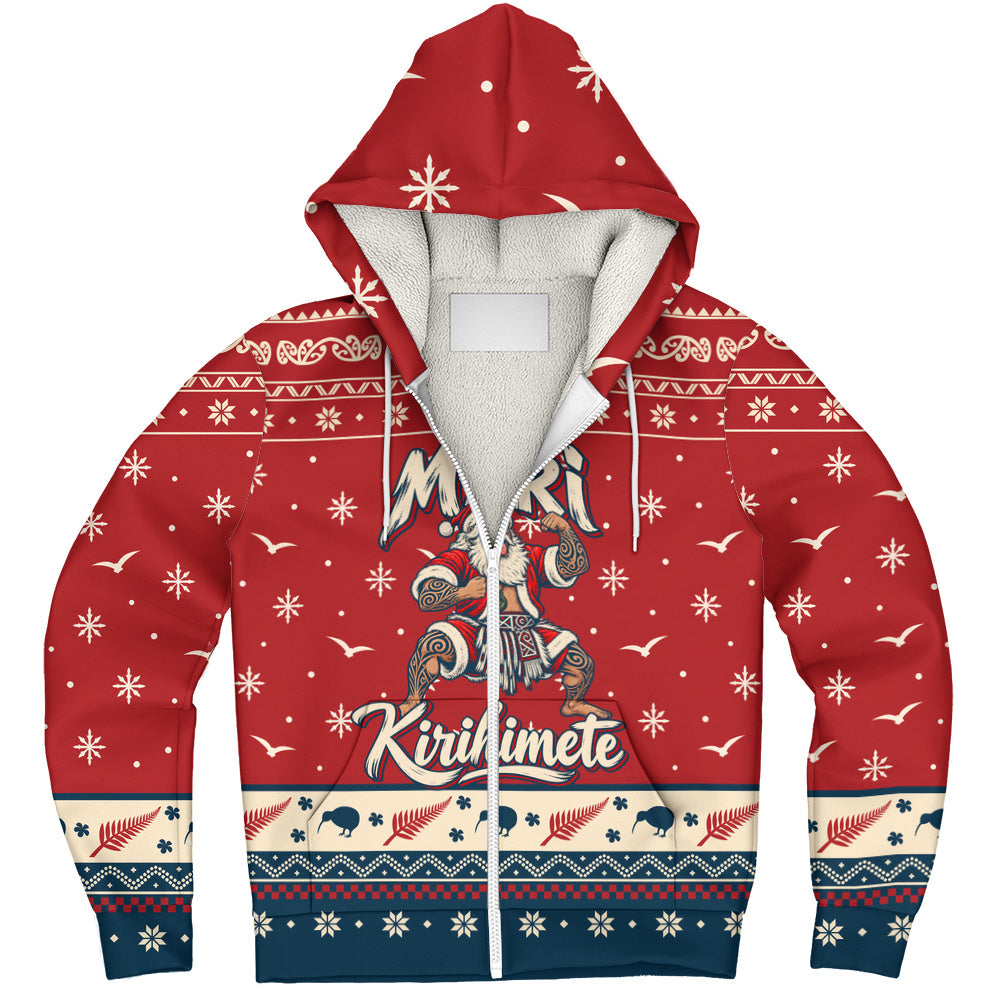 New Zealand Sherpa Hoodie Ugly Christmas Meri Kirihimete Maori Haka Santa