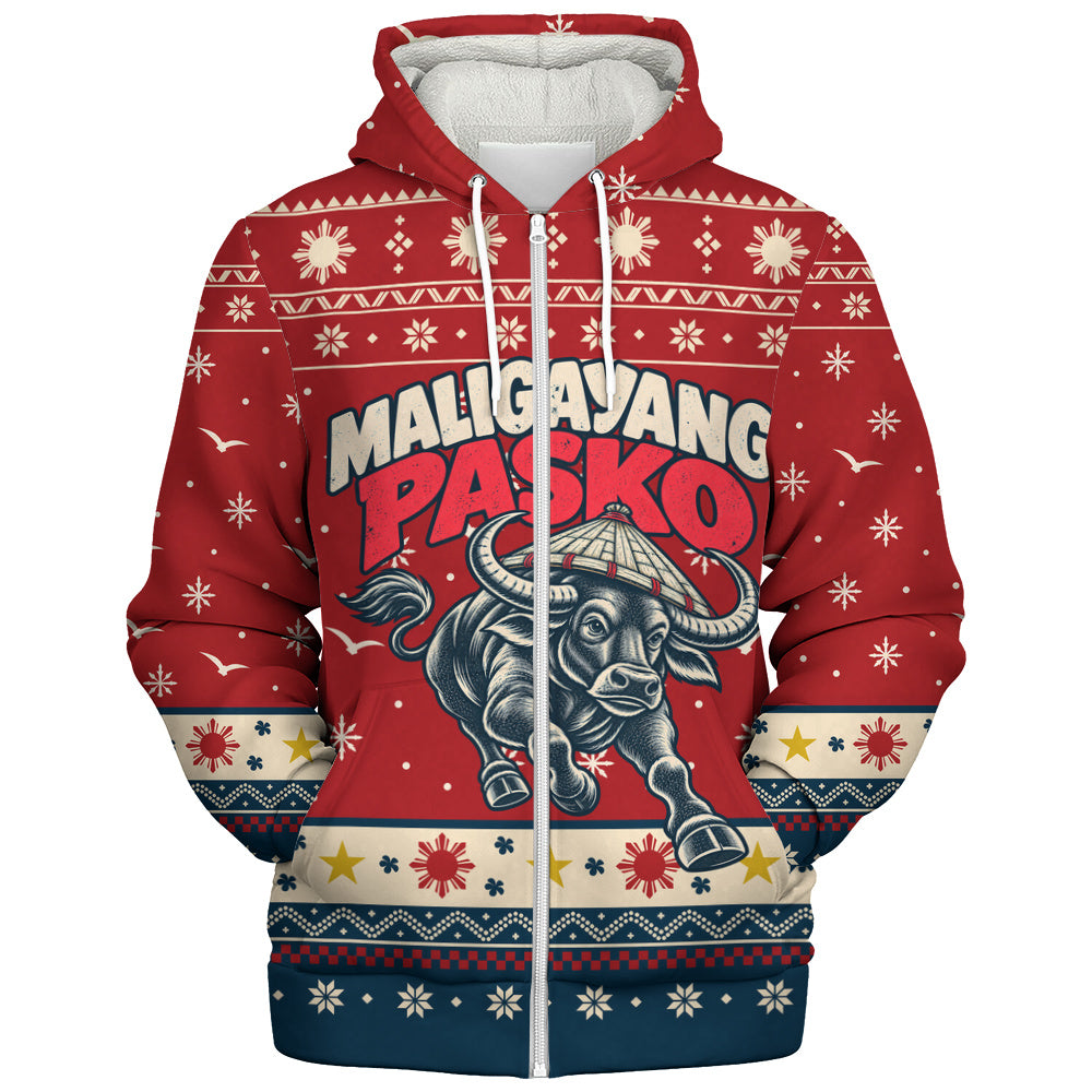 Philippines Filipinos Sherpa Hoodie Ugly Christmas Maligayang Pasko Filipino Carabao