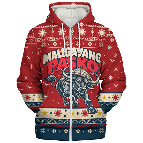 Philippines Filipinos Sherpa Hoodie Ugly Christmas Maligayang Pasko Filipino Carabao