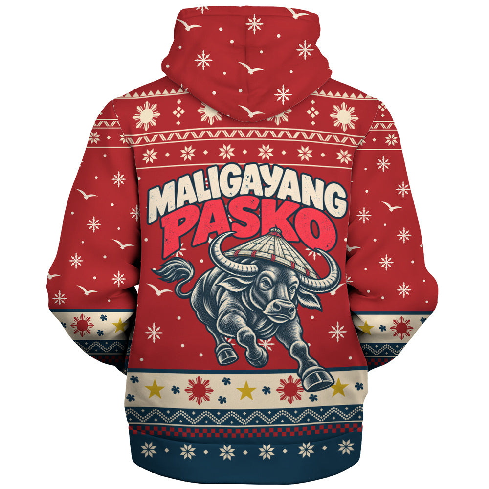 Philippines Filipinos Sherpa Hoodie Ugly Christmas Maligayang Pasko Filipino Carabao
