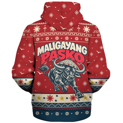 Philippines Filipinos Sherpa Hoodie Ugly Christmas Maligayang Pasko Filipino Carabao