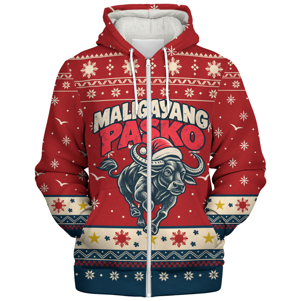 Philippines Filipinos Sherpa Hoodie Ugly Christmas Maligayang Pasko Filipino Santa Carabao